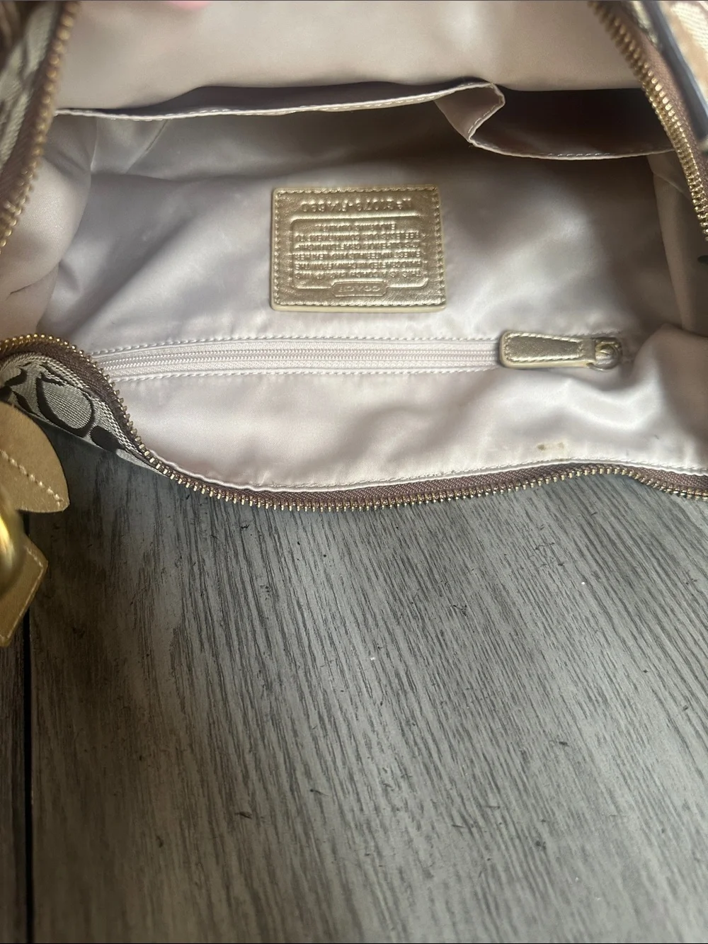 Coach Signature C Penelope Jacquard Logo Gold Leather Trim & Coach Cherry Charm